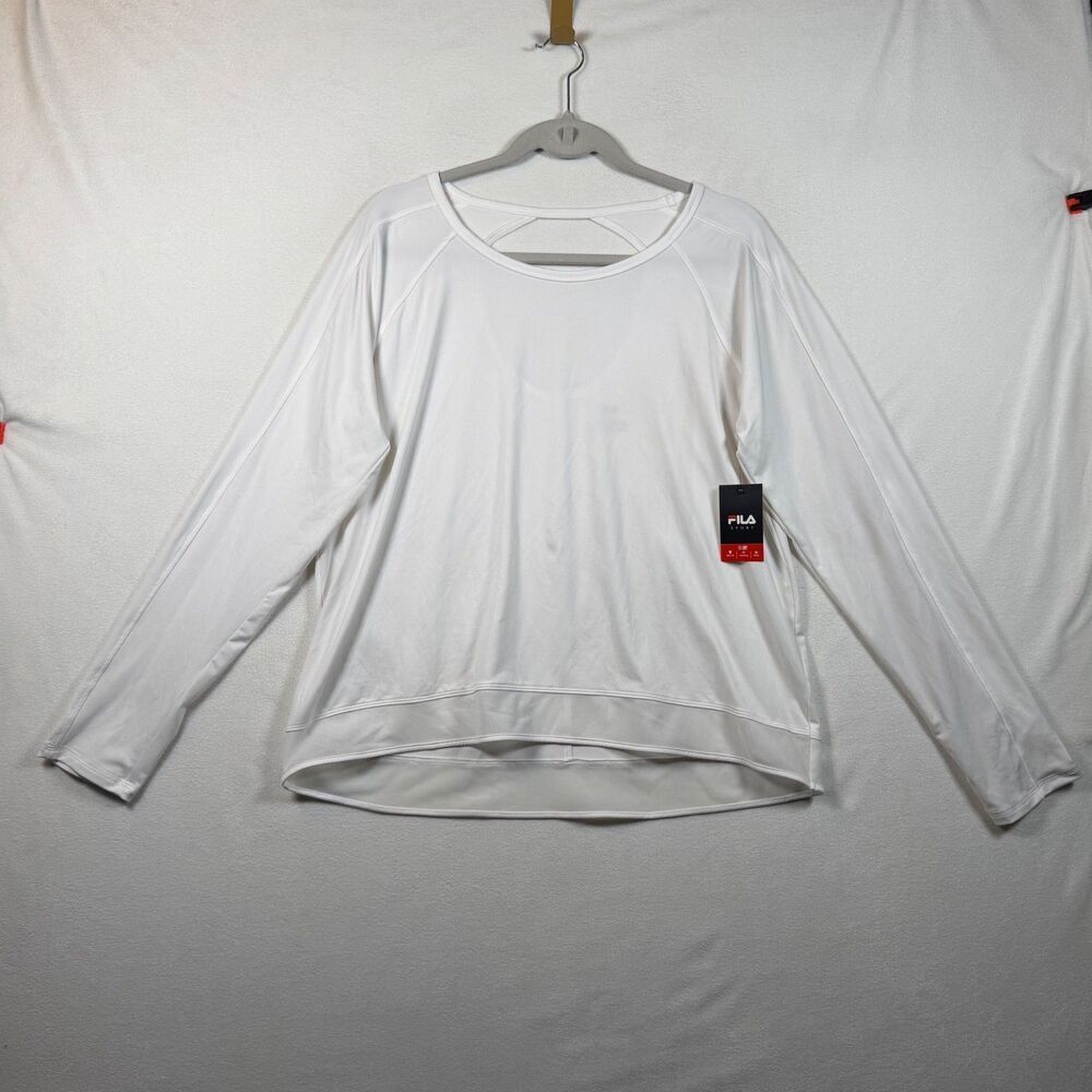 Fila Sport Tru-Dry White Performance Top Women’s Large Slim Fit Mesh Hem Keyhole